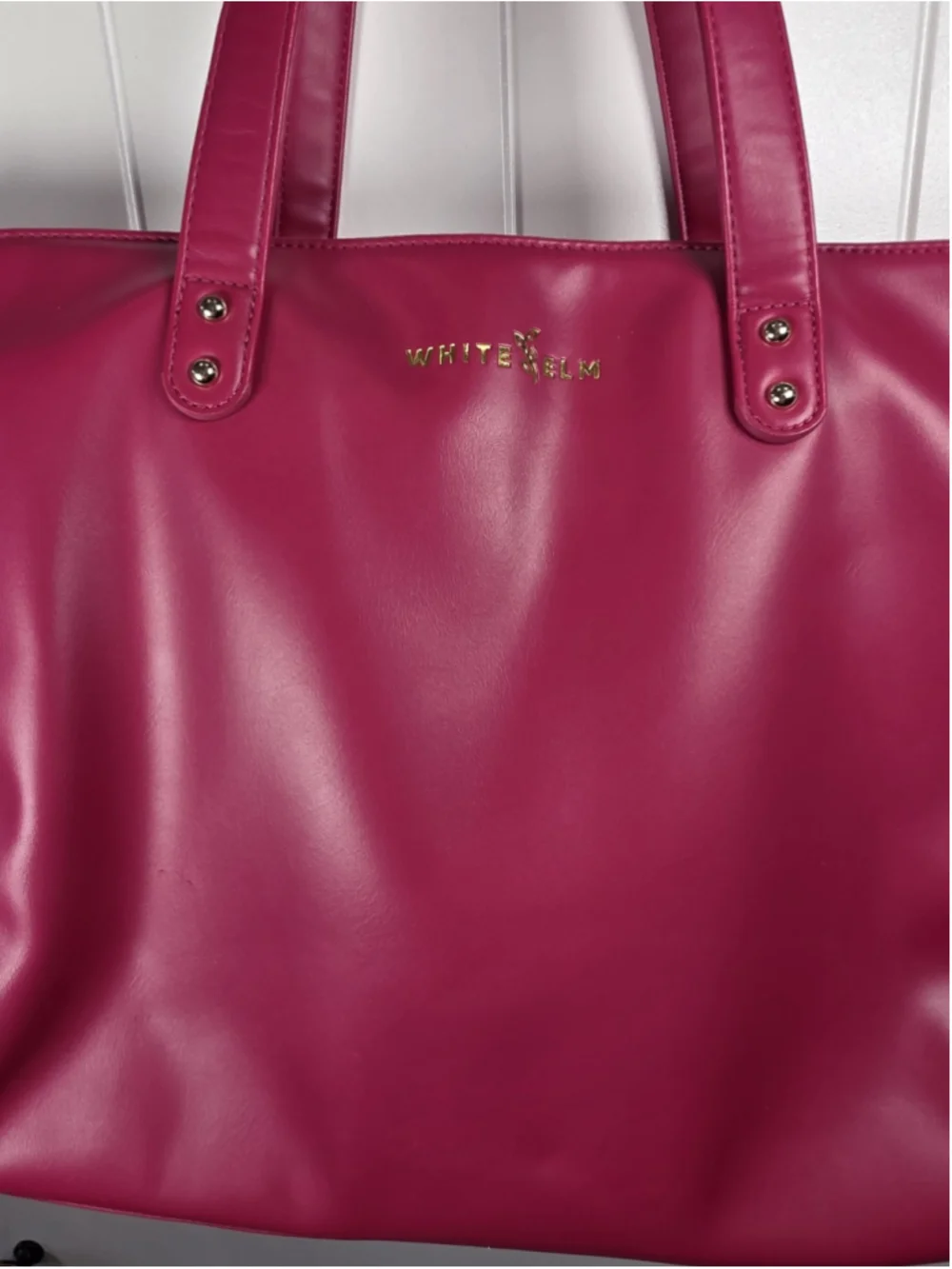 White Elm Aquila Tote Bag Fuchsia Pink Vegan Leather Laptop Work Travel Bag Read